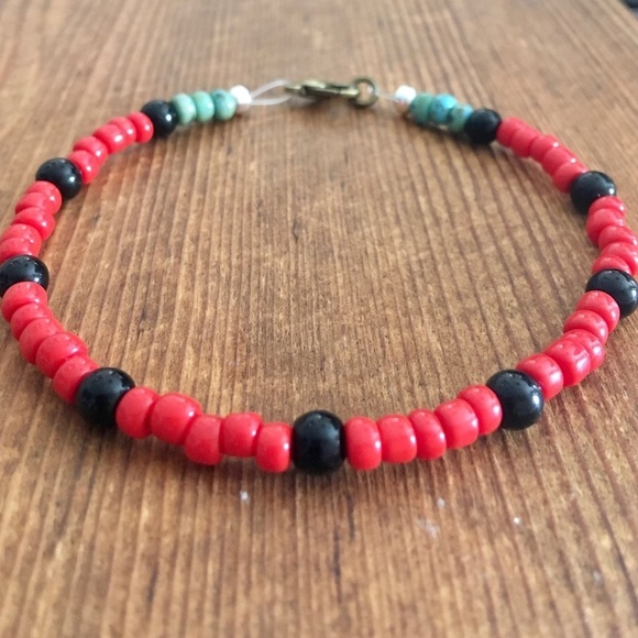 Red and Black Beaded Men's Bracelet, Handmade Men's Bracelet ,  Men's Jewelry - Picture 7 of 7